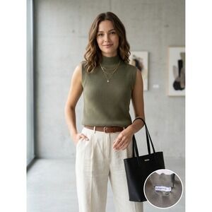 Amarmia Olive Green Ribbed Mock Neck Sleeveless Sweater Vest Small